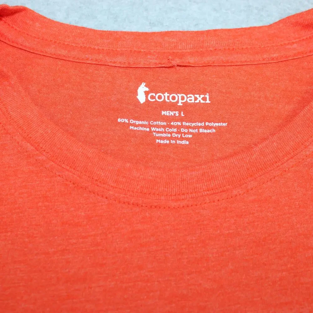 Cotopaxi Shirt Mens Large Orange Do Good Repeat Graphic Organic Tagless Tee